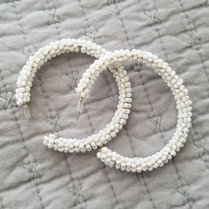 White Beaded Hoop Earrings